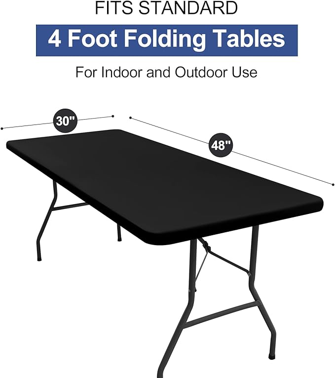 homing Rectangle Table Cloth Cover, Waterproof Polyester Elastic Fitted Tablecloth, Fits for 4 Foot Folding Tables, Washable Table Protector for Picnic, Camping, Outdoor (Black, 30" x 48")