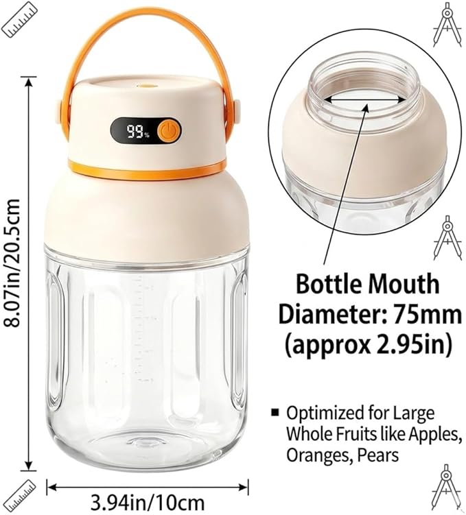 Portable Blender 1000ml Personal Size Blender, USB-C Rechargeable Smoothie Maker with 18000 Rpm Motor, Travel Blenders Cup for Shakes Juices Gym Office