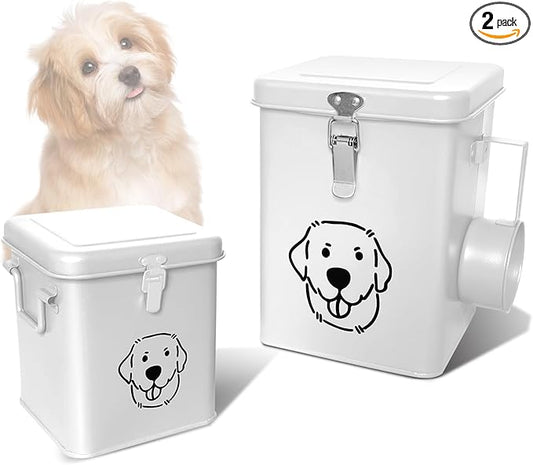Dog Food Storage Container Airtight Dog Treat Container Pet Food Storage Containers Dog Treat Jar Tinplate Dog Treat Bin White