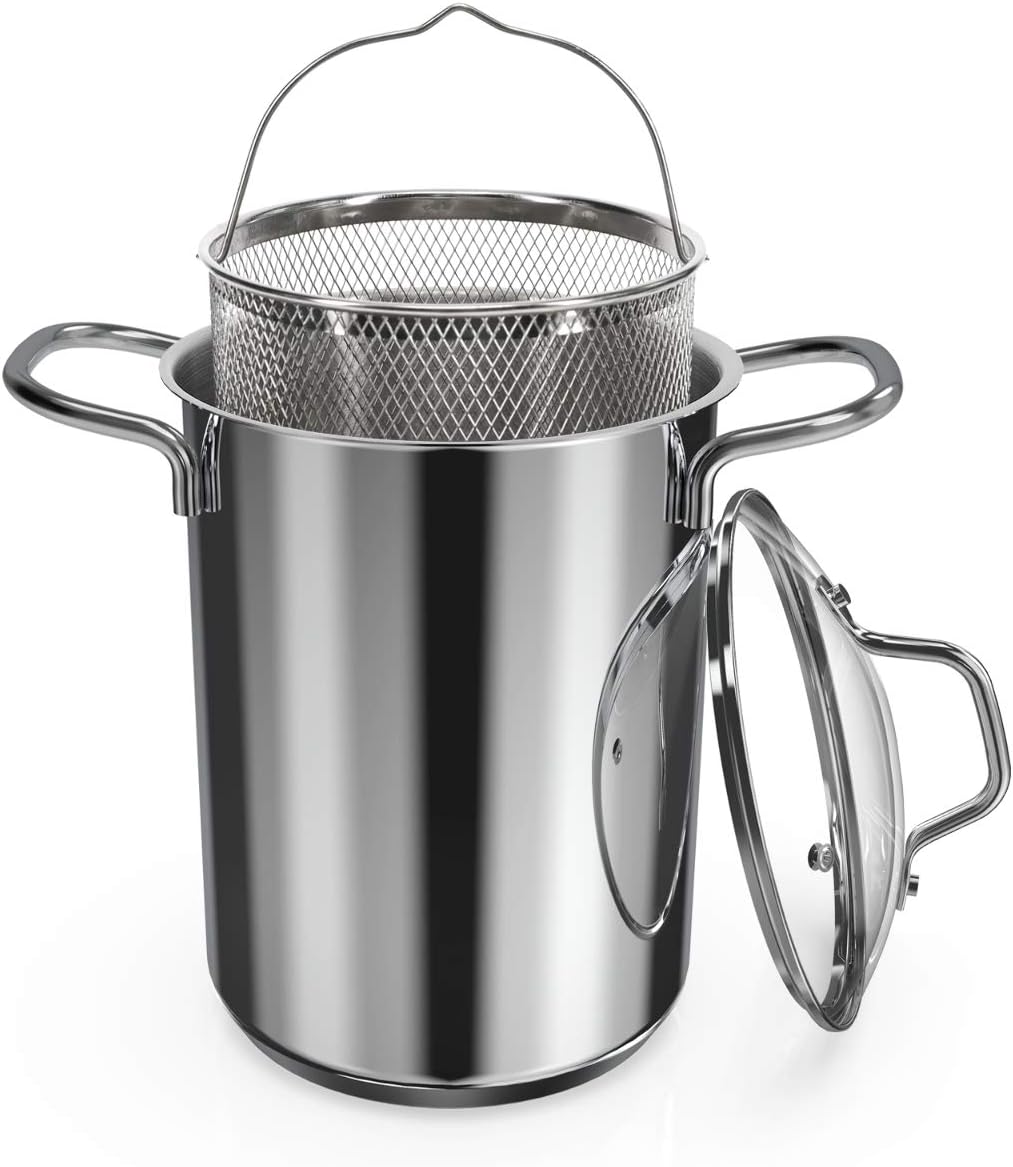 Navaris Asparagus Pot - Stainless Steel Asparagus Vegetable Steamer Spaghetti Pasta Stovetop Cooker with Removable Basket and Lid - BPA Free - 4.1 Qt