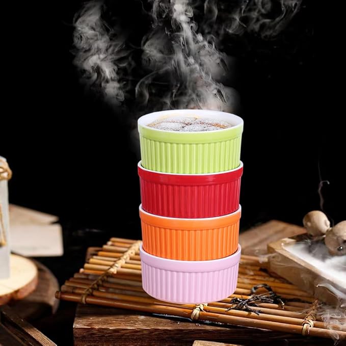 Ramekins 4oz,Creme Brulee Ramekins and Souffle Dishes,Porcelain Oven Safe Baking Bowls,Pudding Cups,Dipping bowl,Set of 6,Pink.