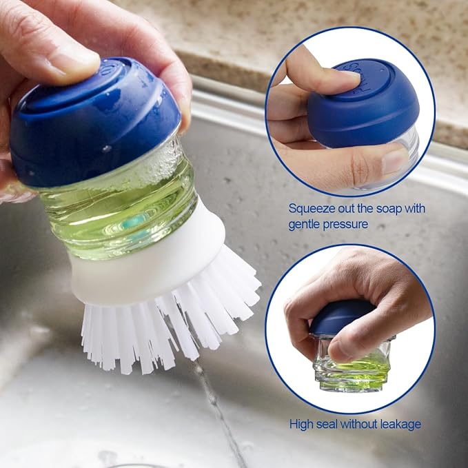 CELOX 2 Pack Dish Brush with Soap Dispenser for Kitchen Cleaning and 2 Pack Multi Purpose Heavy Duty Scrub Brush, Deep Clean Brush for Tile Floors and Walls, Shower Doors, Tubs