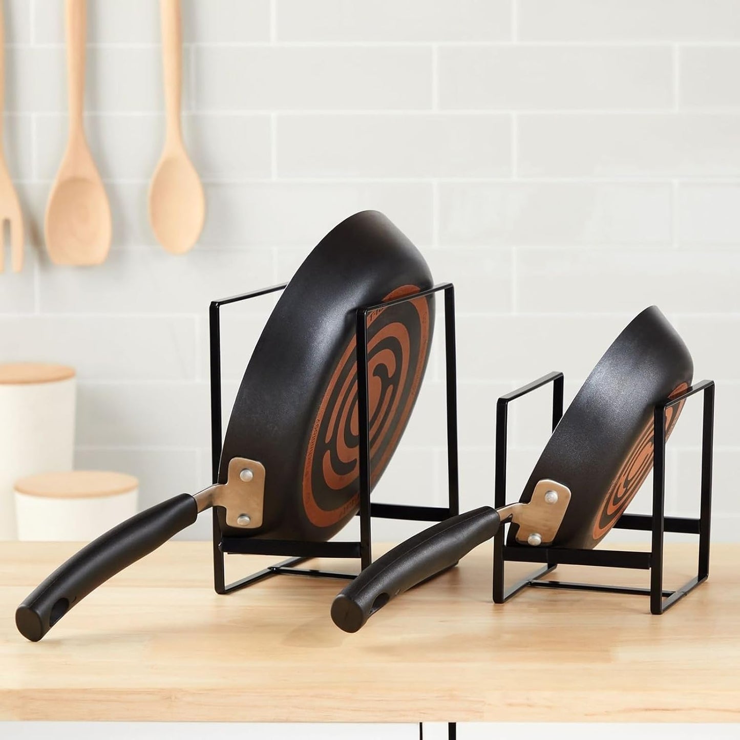 Juvale 3-Piece Kitchen Cabinet Organizer Shelf - Black Iron, 2 Sizes for 8" & 10" Plates - Cutting Board Organizer, Pot Lid & Paper Plate Holder
