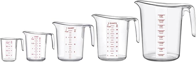 Amazing Abby - Melissa - Plastic Measuring Cups (5-Piece Set), Food-Grade Measuring Jugs, 1/2/4/8/16-Cup Capacity, Unbreakable, Stackable, Dishwasher-Safe, Great for Oil, Vinegar, Flour, and More