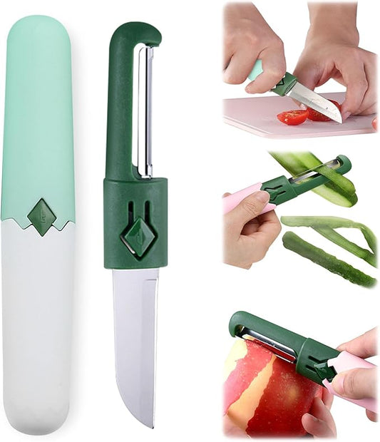 2 in 1 stainless steel Paring knife Peeler; fruit peeler; apple peeler; pear peeler, vegetable peeler, Kitchen Peeler (2, Green White)