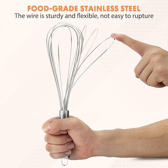 Metal Whisks for Cooking Stainless Steel Whisk Set 3 Pack Wisking Tool Balloon Wisk 8" 10" 12" Wire Whisk for Baking, Whisking, Mixing, Blending