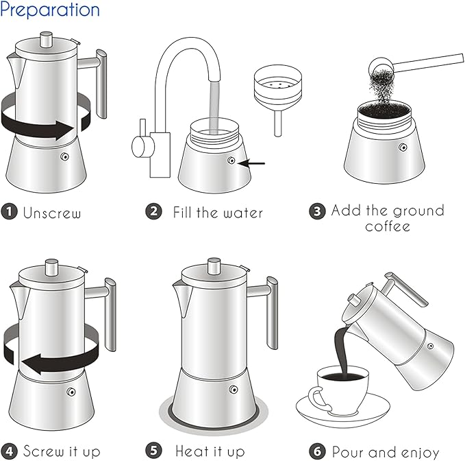 Easyworkz Diego Stovetop Espresso Maker Stainless Steel Italian Coffee Machine Maker 6Cup 10 oz Moka Pot Induction Espresso Pot