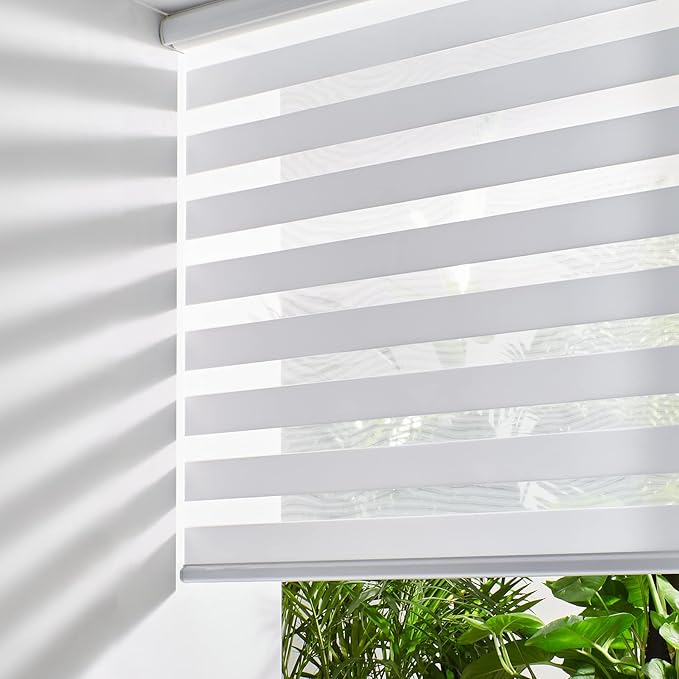 Persilux Zebra Cordless Blinds & Shades (55" W x 72" H, White) Free Stop Roller Window Shades, Light Filtering Blinds for Windows, Light Control for Day and Night
