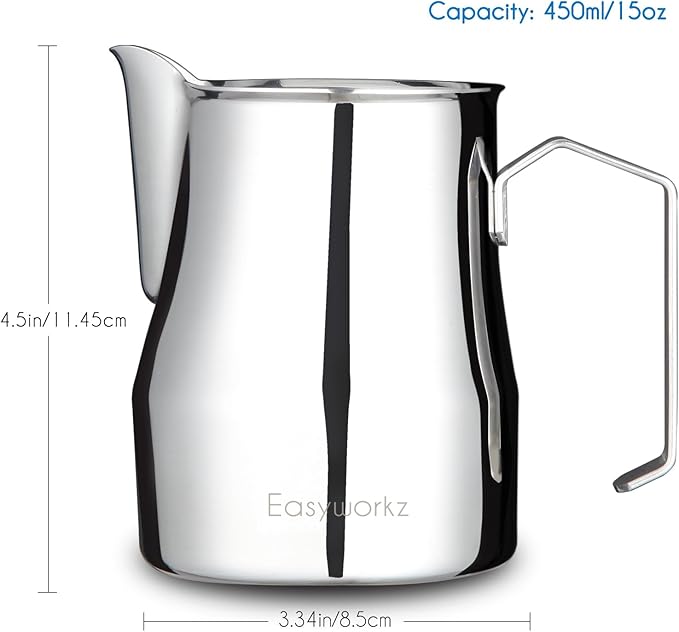 Easyworkz Espresso Steaming Pitcher Stainless Steel 15 oz Latte Art Cup, Bundled with Easyworkz Retro Stainless Steel Coffee Spoon With Black Walnut Handle,10g - Measuring Spoon (Brushed gold)