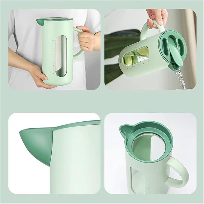 Cold kettle Cold kettle household high temperature resistant cold kettle set glass kettle cold bubble pot Water Pitcher Set for Hot/Cold Water(White)