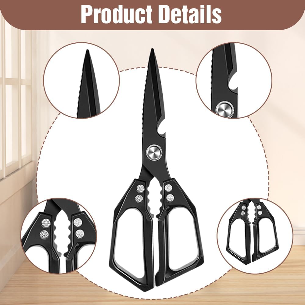 Multifunctional Heavy-Duty Kitchen Shears, Heavy Duty Kitchen Scissors for Food with Ergonomic Handle, High-Carbon Steel Culinary Shears for Chicken, Meat, Seafood, Bone Cutting (Long Sliver)