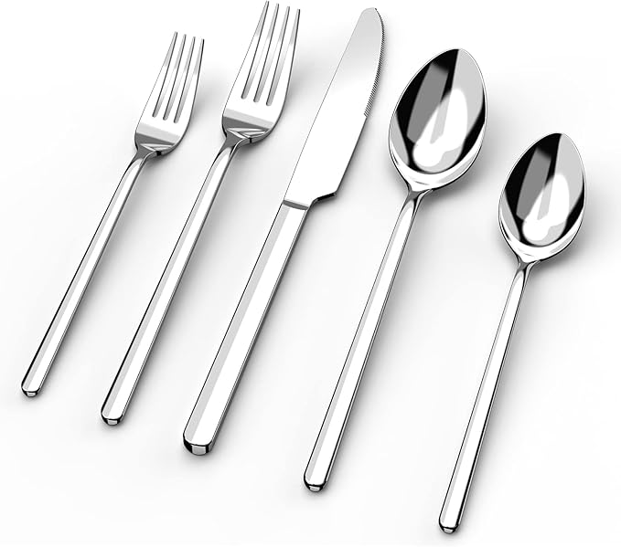 KINGSTONE 40 Piece Silverware Set, Flatware Set for 8, 18/10 Stainless Steel Cutlery Set Mirror Polished Modern Design Dishwasher Safe