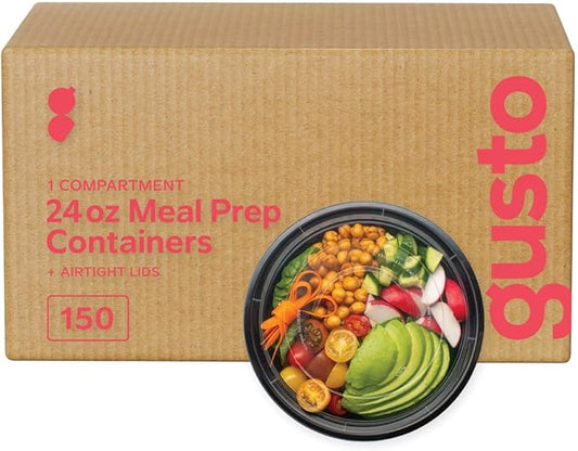 Comfy Package [Case of 150 24 oz. Round Meal Prep Containers Reusable - Microwaveable, Dishwasher and Freezer Safe, BPA-Free, Portion Control and Convenience Food Storage with Lids, Stackable