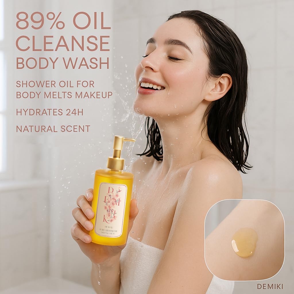 Moisturizing Bath Oil for Dry & Sensitive Skin. Nourishing & Hydrating Winter Care Shower Oil, Soothes & Softens, Locks in Moisture,Sakura Scent, 10 Fl.oz (300ml)
