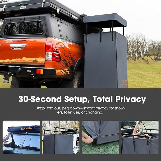 SanHima Awning Shower Tent with Roof - Car Side Shower Room w/LED Light, Camping Waterproof Portable Privacy Shelter Bathroom Overland, Gray