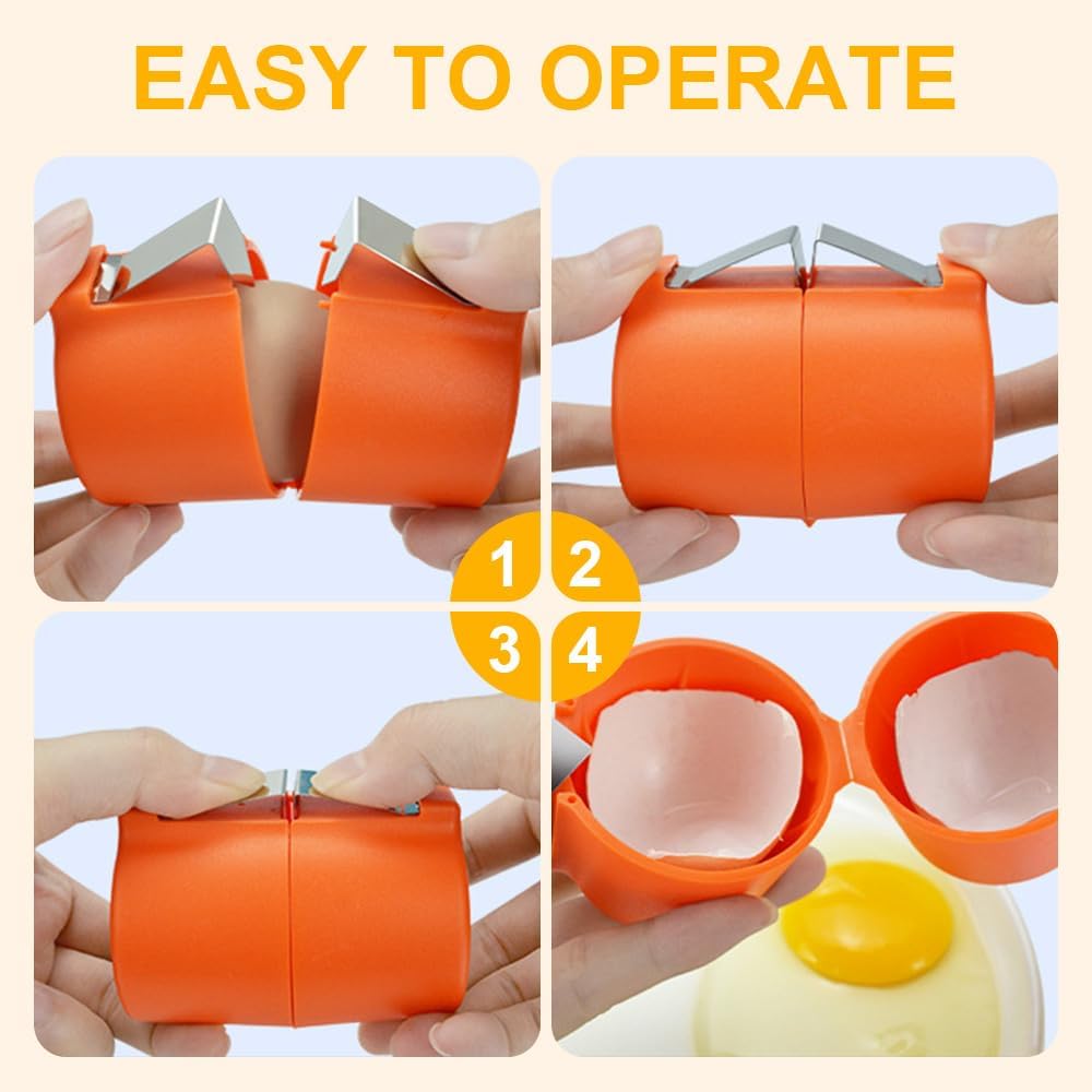 Stainless Steel Egg Shell Opener, 2025 New Egg Shell Cutter Egg Shell Separator for Raw Eggs Gadgets, Multifunctional Egg Cutter Egg Cracker Separator for Home Kitchen (Yellow Red Pink 2)