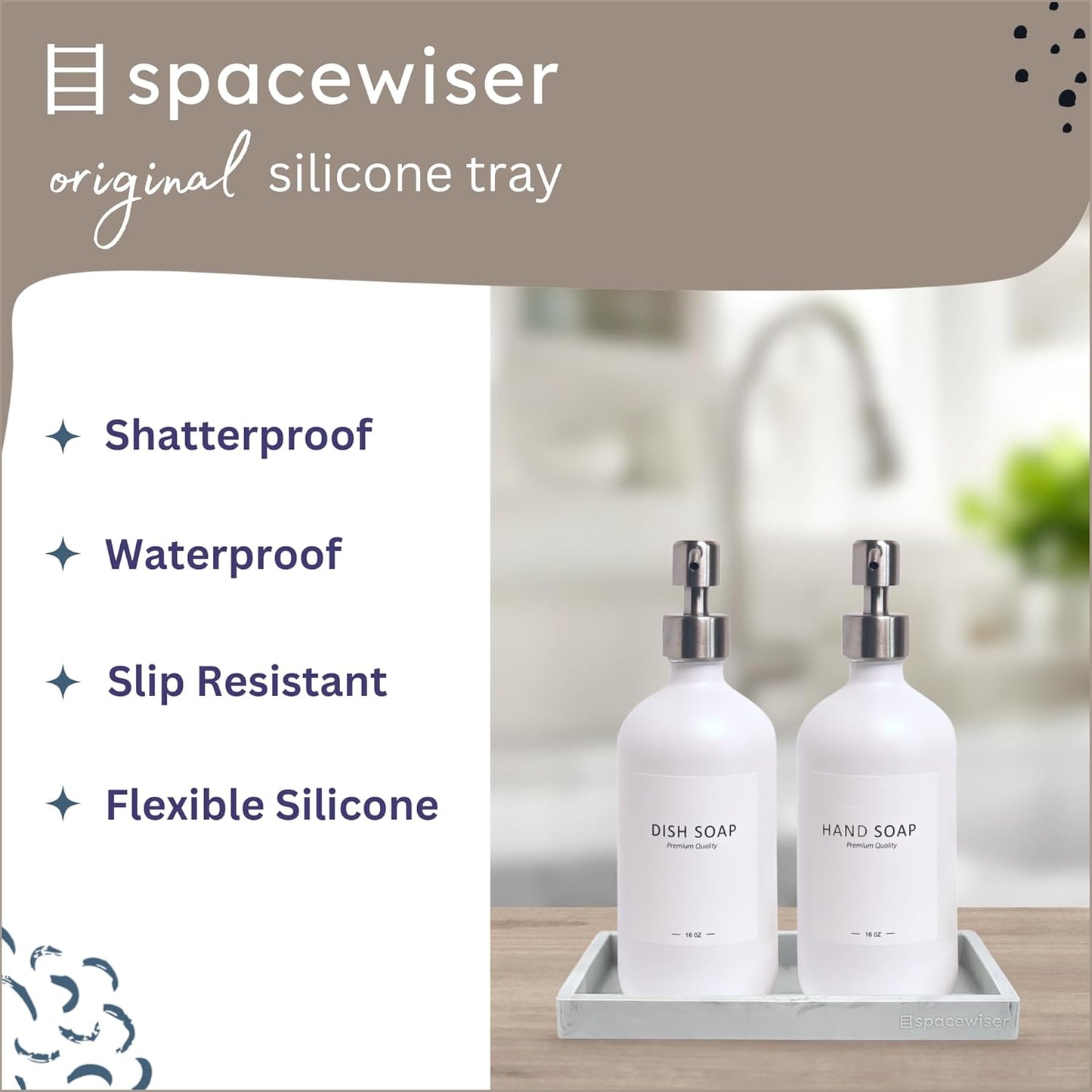 Countertop and Vanity Tray - 2 PC Small 7.7" Silicone Bathroom Trays, Kitchen Soap Tray, Dish Sponge Soap Holder Kitchen Sink Organizer Caddy, Bathroom Counter Trays for Lotion Dispenser