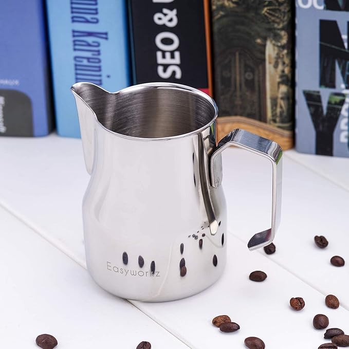 Easyworkz Espresso Steaming Pitcher Stainless Steel 12 oz Latte Art Cup（Sliver）, Bundled with Easyworkz Espresso Steaming Pitcher Stainless Steel 12 oz Latte Art Cup（Black）