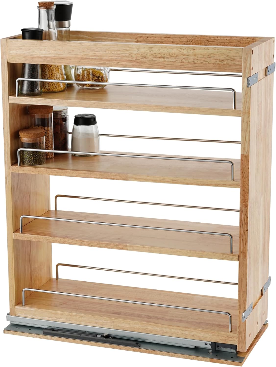 DINDON Pull Out Spice Rack Organizer for Cabinet, (5" W x 21.9" D x 25.2" H) Multi-Use Wood Pull Out Cabinet Organizer Slide Out Shelf Cabinet Storage for Kitchen, Pantry Organization