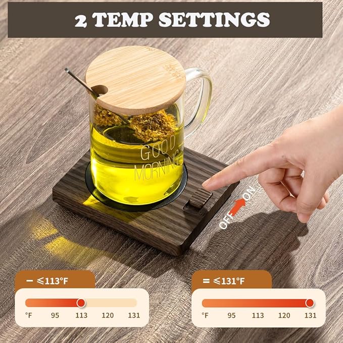 Coffee Mug Warmer - Fastest Heating Cup Warmer for Office Desk Accessories with Metal Heating Panel & 2 Temperature Settings for Coffee, Cocoa, Milk, Tea & Candles (Matcha)