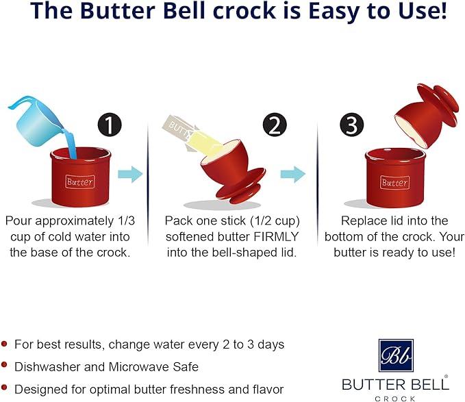 Butter Bell - The Original Butter Bell crock by L Tremain, a Countertop French Ceramic Butter Dish Keeper for Spreadable Butter, Matte Black + Ivory Matte