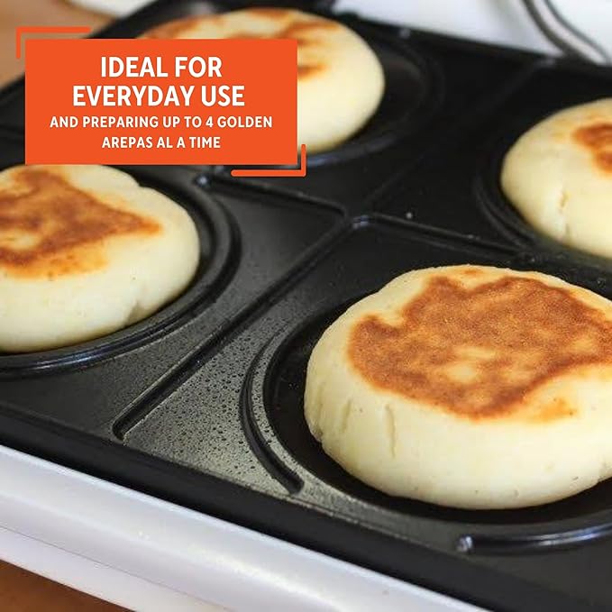 Imusa USA GAU-80300 4 Slot Electric Arepa Maker with Nonstick Surface (1,200-Watts), White