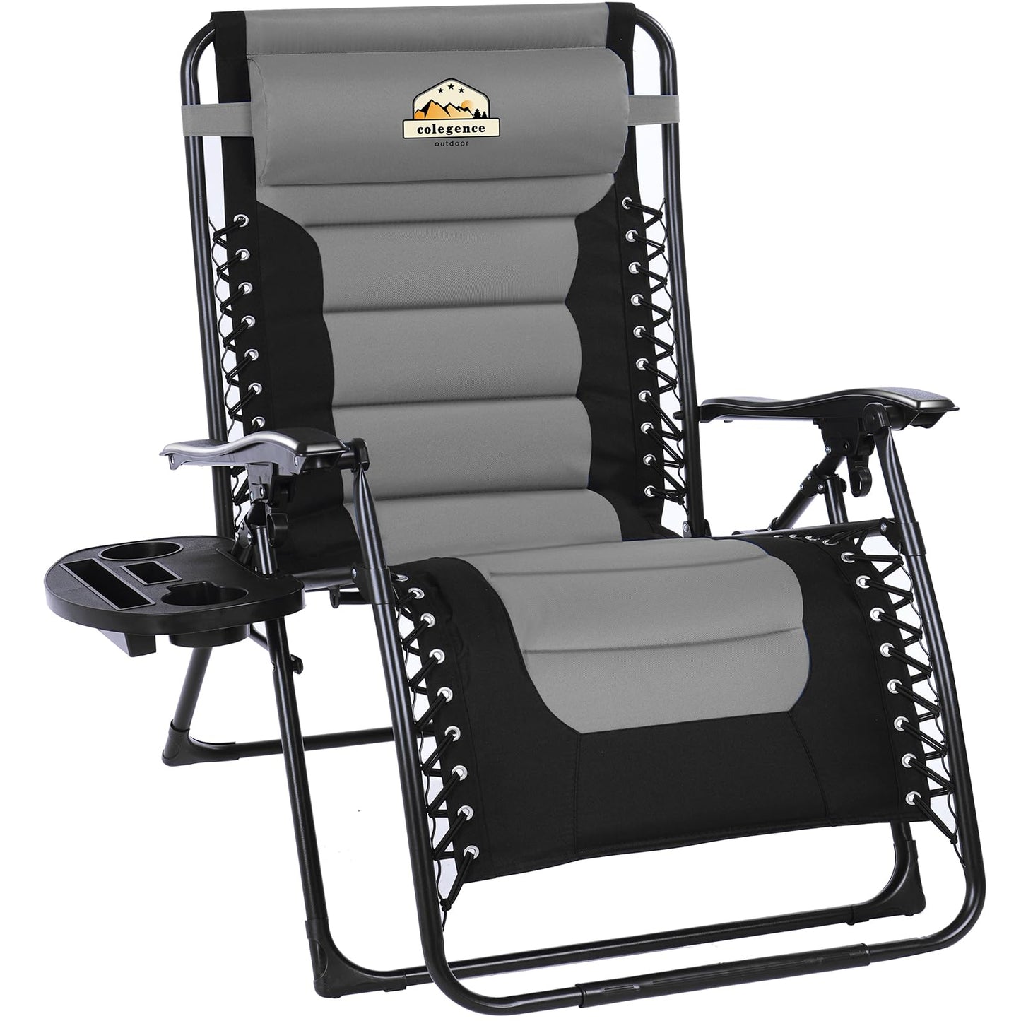 Colegence Oversized Padded Zero Gravity Lounge Chair, Foldable Patio Anti Gravity Reclining Chairs Folding Lawn Recliner with Cup Holder for Yard, Camping, Outdoor, Support 350 LBS, Black