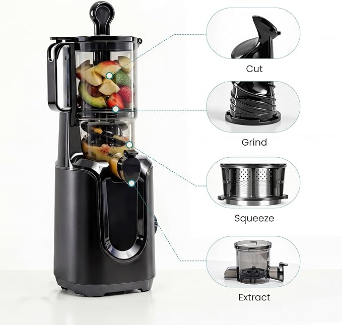 OLIXIS Cold Press Juicer, Masticating Juicer Machine with Reverse Function, Juice Extractor for Making Nut Milk, Easy Clean & Blade-Free, Black