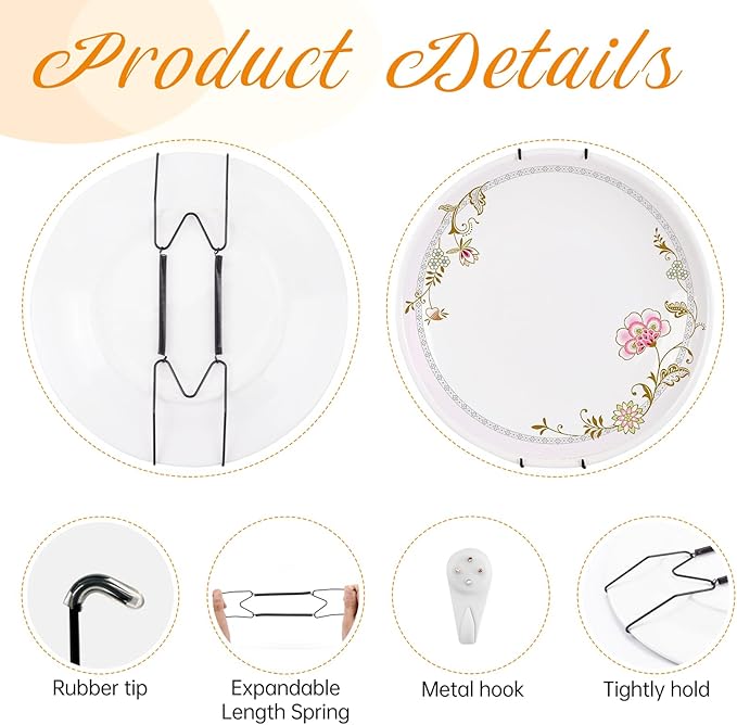 Bilillo 14 Pcs Plate Hangers for Wall - 8/10/12/14/16 Inch Invisible Plates Hanger, Stainless Steel Plate Holders with 14 Pieces Wall Hooks for 7.5 to 19.5 Inch Decorative Plates and Arts (Black)