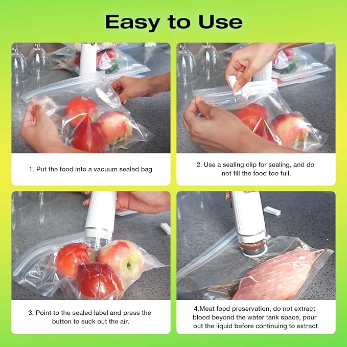 RAIN SPIRIT Handheld Vacuum Sealer for Food, Compact Vacuum Sealer Machine,Cordless Portable Food Saver Machine & Reusable Bags Compact for Travel, rechargeable vacuum sealer (White with 10 bags)