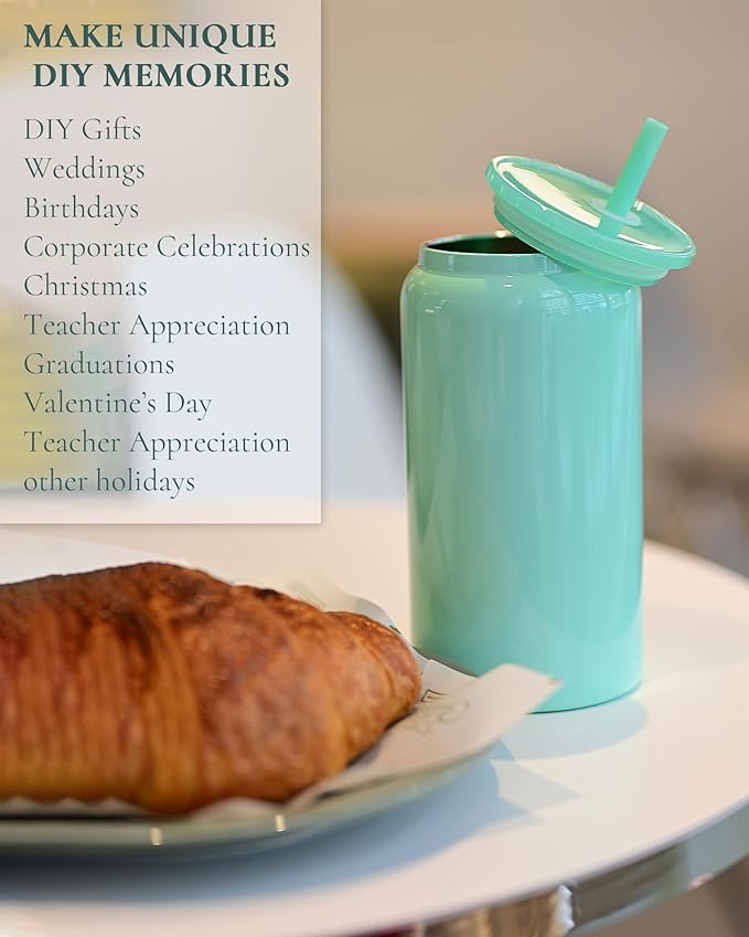 Glass Cups with Lids and Straws, 16oz Stainless Steels Cups, Beer Cups, Iced Coffee Cup, Smoothie Cup, Sublimation Tumbler, White (Smooth Polished Finish, Sublimatable)