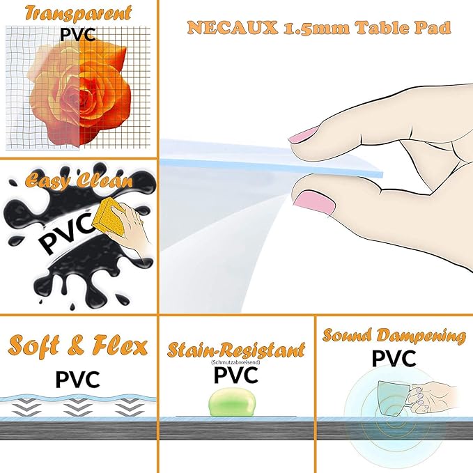 NECAUX Custom 52 x 100 Inch Frosted Table Cover Protector, 1.5mm Thick Wood Grain Transparent Table Pad Non-Slip Tablecloth Plastic Protective Pad for Dining Room Table Conference Table Meeting Table