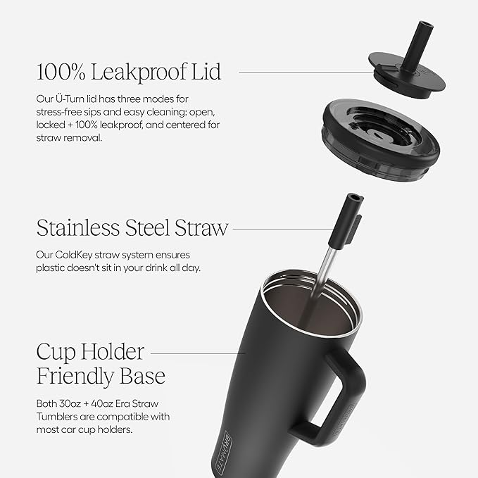 BrüMate Era 30 oz Tumbler with Handle and Straw | 100% Leakproof Insulated Water Bottle Tumbler with Lid and Flexible SoftSip Straw | Made of Stainless Steel | Cup Holder Friendly | 30oz (Guava)