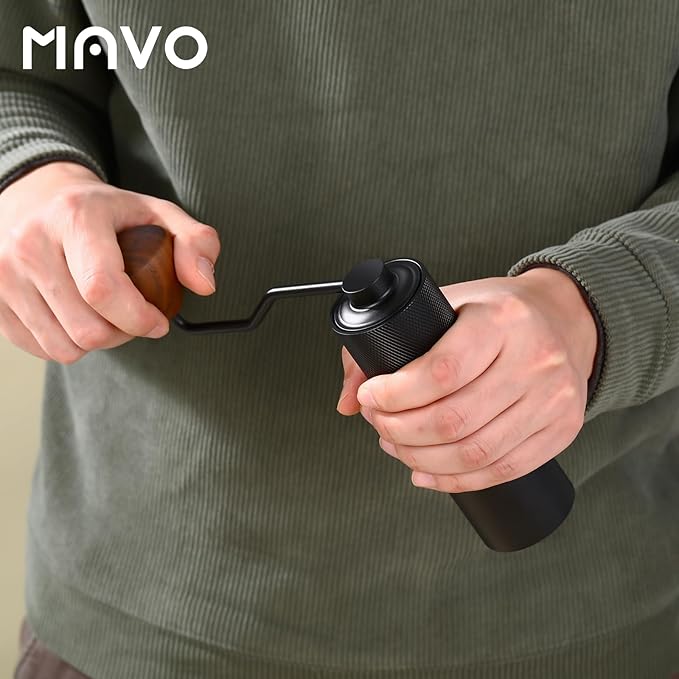 MAVO Manual Coffee Grinder, Wizard Hand Coffee Grinder, Capacity 25g with CNC Stainless Steel Pentagon Conical Burr, Adjustable Setting, Burr Coffee Bean Grinder for French Press, Pour Over Black