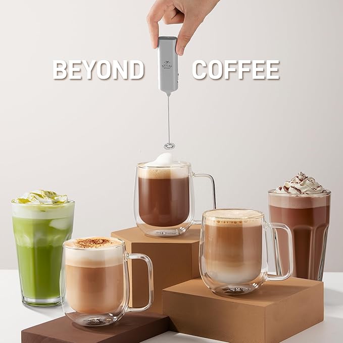 Mini & Mighty Milk Frother Wand – Powerful Handheld Coffee Frother, Battery Operated Drink Mixer – Compact Pocket Size – Detachable Whisk for Latte, Cappuccino, Matcha, Hot Chocolate – Silver