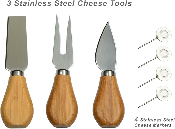 Custom Personalized Engraved Bamboo Cutting Board for Cheese & Charcuterie with Ceramic Dish, Knife Set & Cheese Markers -by Picnic at Ascot USA