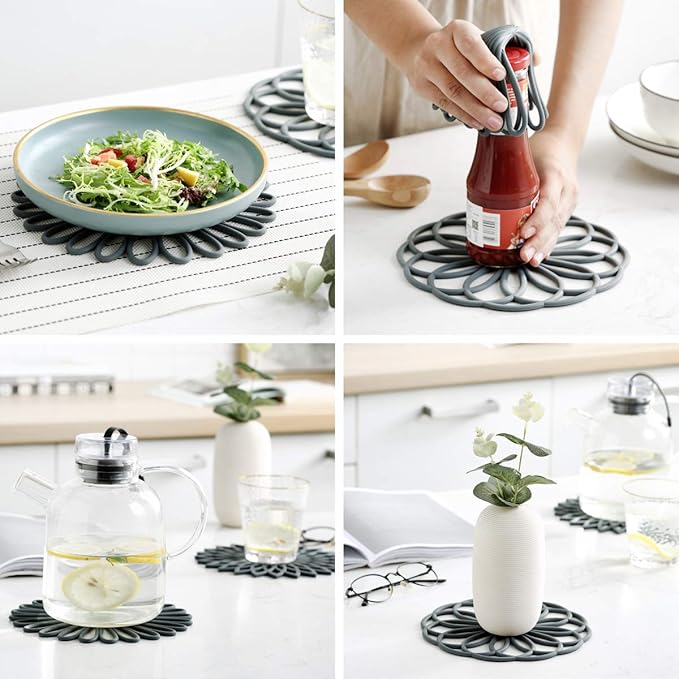 Set of 3 Silicone Trivet Mat - Hot Pot Holder Hot Pads for Table & Countertop - Trivet for Hot Dishes - Non-Slip & Heat Resistant Modern Kitchen Hot Pads for Pots & Pans, Navy Blue