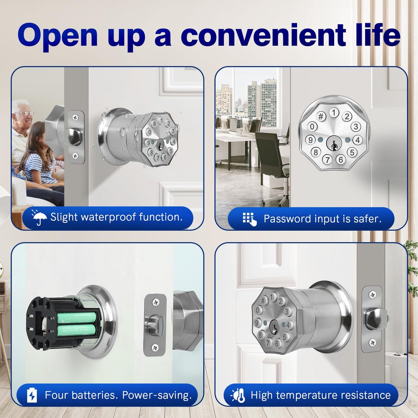 Door Knob with Keypad and Key, Keyless Entry Door Lock,Smart Digital Knob Unlock by Passcode/Keys/USB backuplock,Electronic Door Knob for Home Bedroom Apartment Garage Office Security,Brushed Nickel