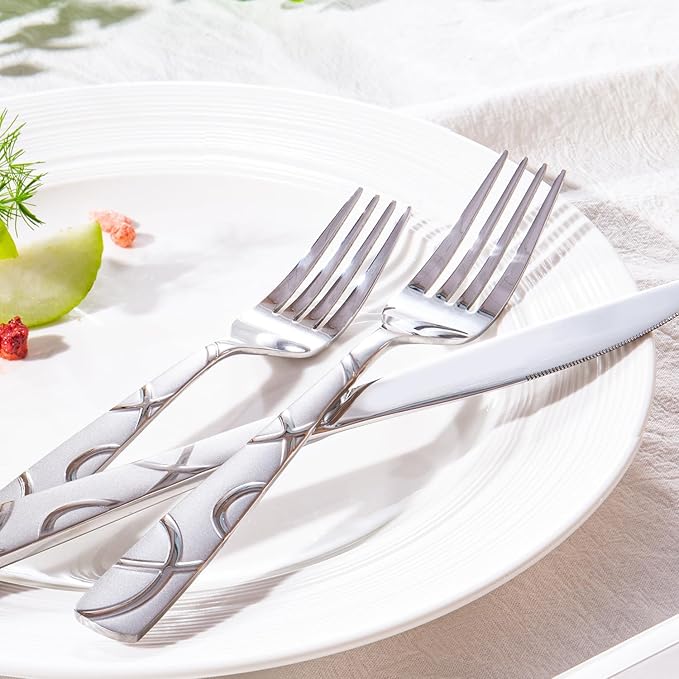 HIKAA Silverware Set, 65-piece Silverware Set with Serving Utensils Set, for Kitchen, Home, Wedding, Party, Mirror Polished and Dishwasher Safe