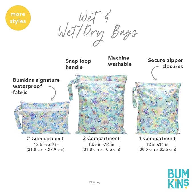 Bumkins Disney Waterproof Wet Bag for Baby, Travel, Swim Suit, Cloth Diapers, Pump Parts, Pool, Beach, Gym Clothes, Toiletry, Hook to Stroller, Daycare, Zip Reusable Wetdry, Nightmare Before Christmas