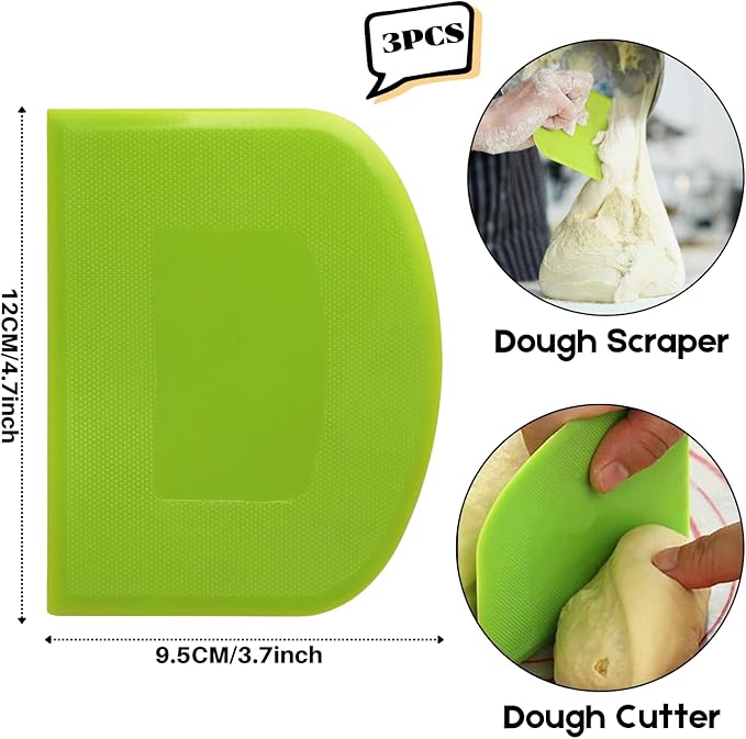 SURDOCA Dough Scraper Bench Scraper - 3P 4.7x3.7" Plastic Flexible Bowl Scraper, Sharp Edge & Angles Cake Scraper. Non-Slip Bakeware Decorating Tools Sculpting & Modeling Tools - Blue+White+Pink