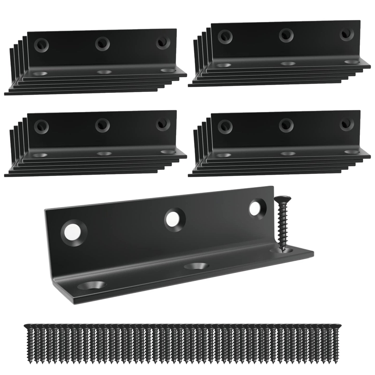 L Bracket,Heavy Duty Corner Brace,Stainless Steel Shelf Bracket,Black Large Angle Brackets, Metal Braces for Wood Aufuga (8, 3.2*0.8*0.8inch)