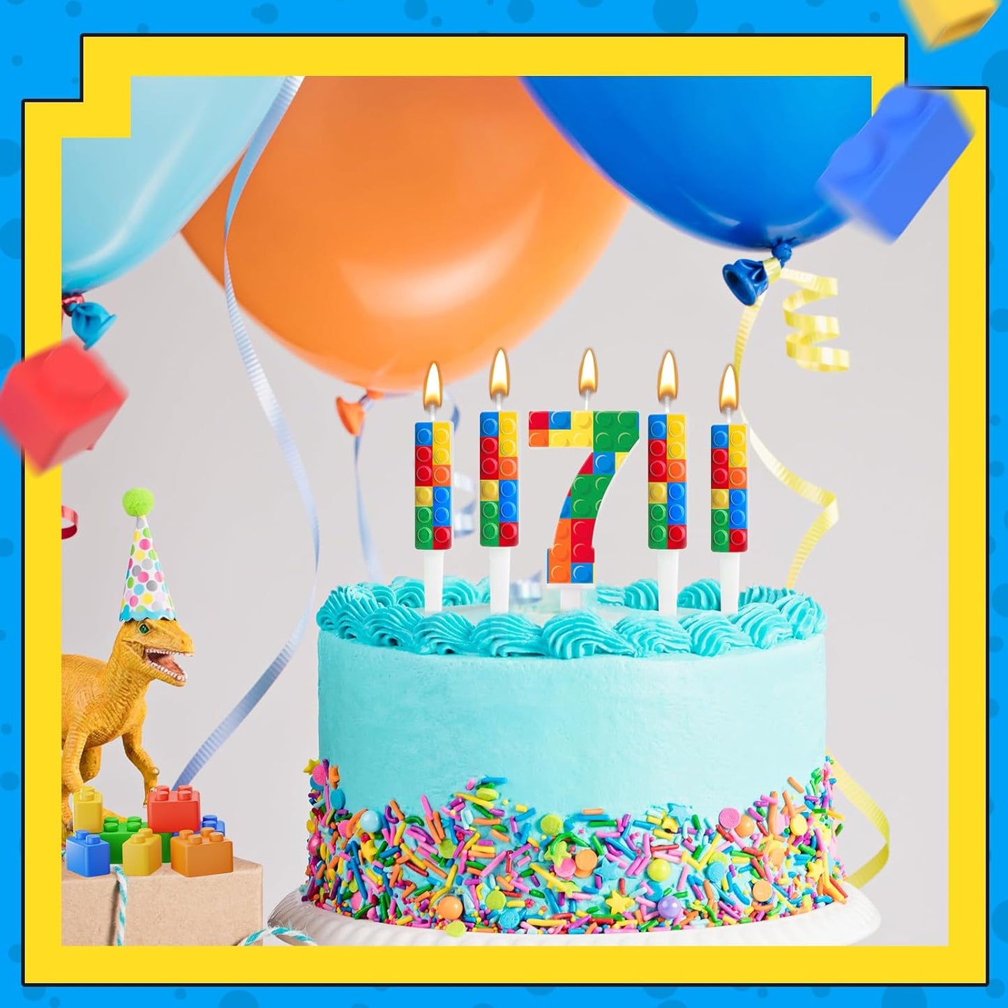 7 Pcs Building Block Themed Birthday Candles Set Building Blocks Number 7 Candle Cake Topper for Building Block Party Decoration Supplies (Number 7)