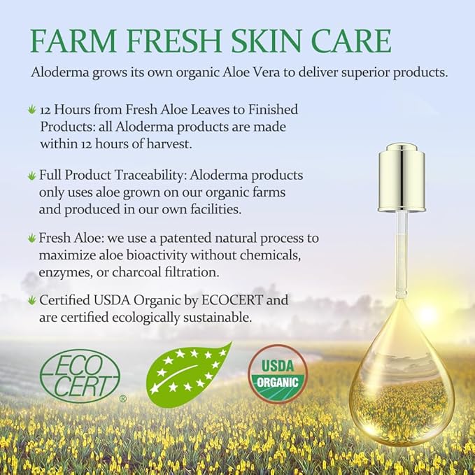 Aloderma Organic Aloe Botanical Hydrating Mister - Made within 12 Hours of Harvest to Soothe & Moisturize, Lightweight Fine Mist Facial Spray - Refresh & Hydrate Skin Through the Day, 120ml/4.23Oz