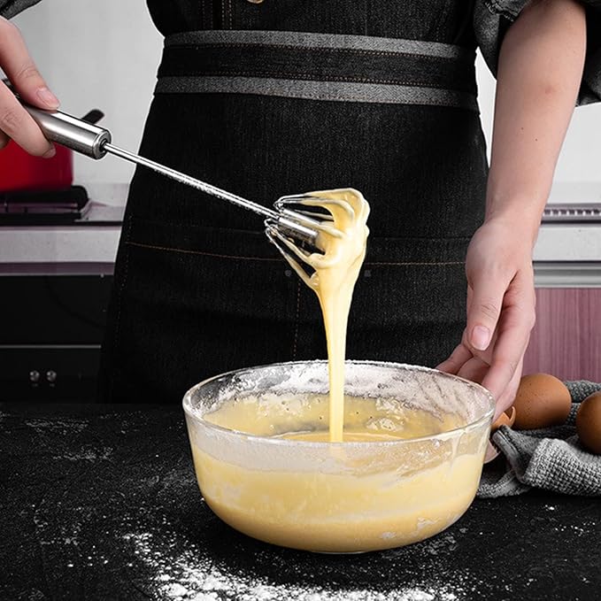 Semi-automatic Whisk, Stainless Steel Egg Beater, Hand Push Rotary Whisks Mixer Stirrer for Making Cream, Whisking, Beating and Stirring (12Inch)