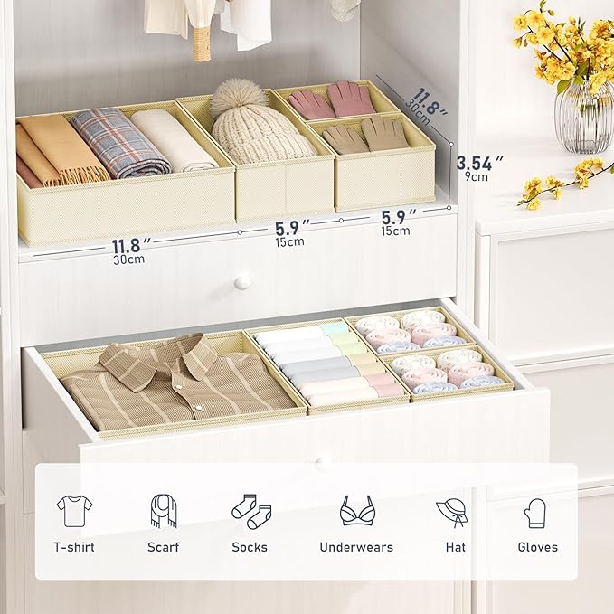 DIMJ Drawer Organizer Clothes - 30 Pack Closet Drawer Organizer Bins for Baby Clothes Storage, Fabric Dresser Organizer for Nursery Bedroom, Foldable Small Drawer Dividers for Underwear Socks