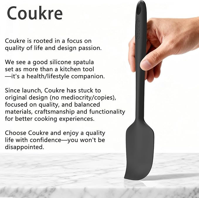 Coukre Silicone Spatula Set of 5,High Heat Resistant, Food Grade Silicone, Upgraded Extended Reinforced Handle,Dishwasher Safe, for Baking, Cooking (Pure Beige, Solid color)