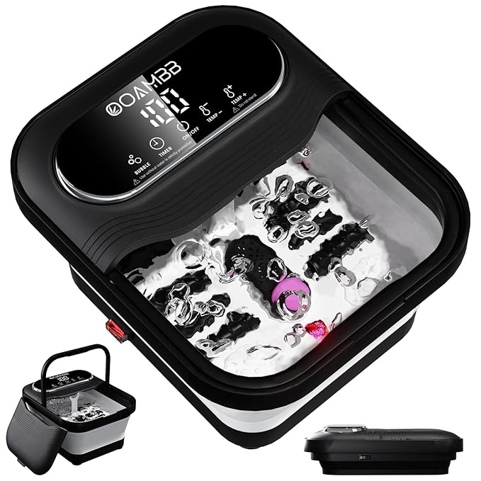 Collapsible Foot Spa with Heat, Bubble and Temp Control, Foot Bath Massager with XL Touch Screen and Massage Rollers, Foot Soaking Tub, Pedicure Foot spa for Stress Relief (Black)