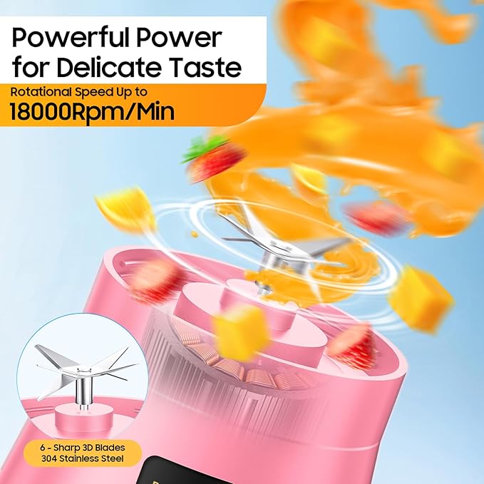 Portable Blender for Smoothies & Shakes - Cordless Personal Size Blender with 6 Blades, 380Ml Juice Cup, Lightweight & Rechargeable, Freshly Squeezed for Picnic/Sports/Office, Mother's Day