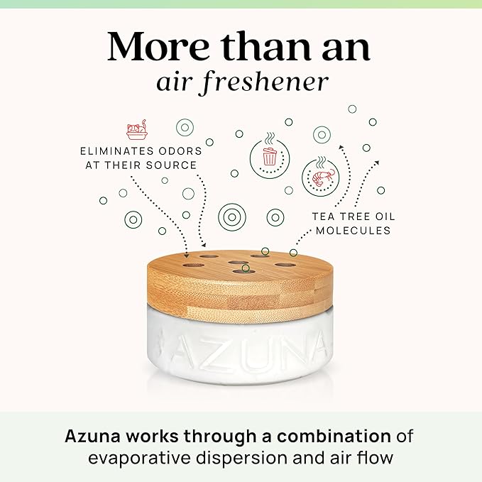 Azuna Air Freshener & Odor Eliminator for Strong Odor | 2 Room Kit Includes (2) 8 oz. Empty Luxe Glass Jars & 12 oz | Refill with Tea Tree Essential Oil Gel | Natural Scent | Last 60-90 Days